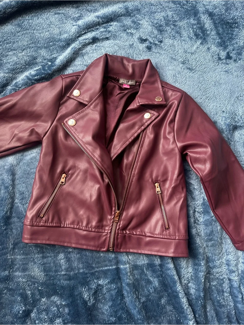 Toddlers Faux Leather Moto Jacket - Plum